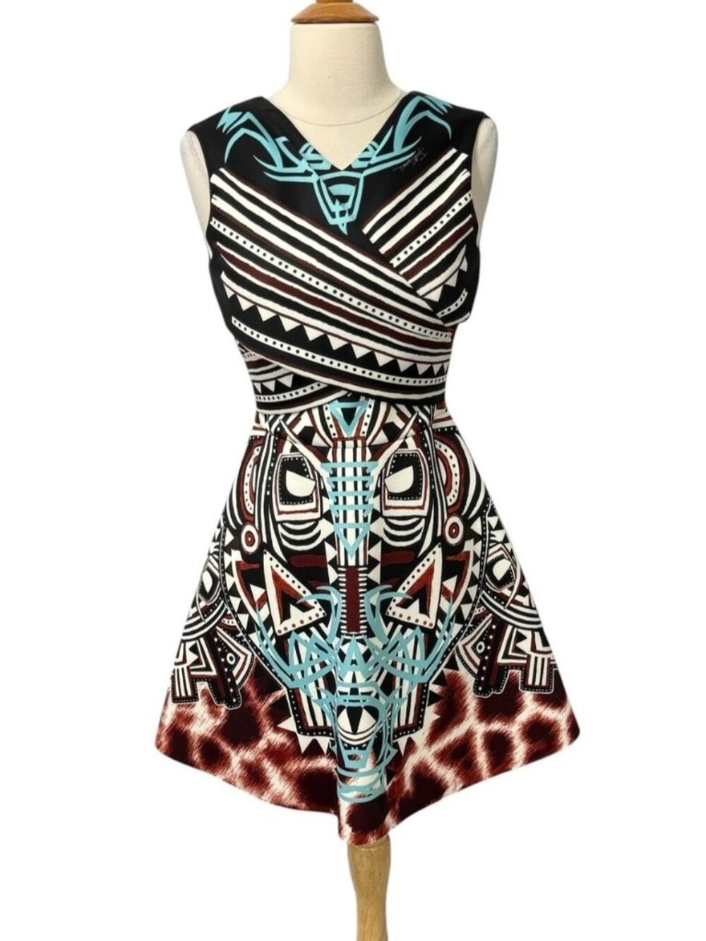 Just Cavalli Roberto Cavalli Mini Dress Tribal Fit Flare Scuba Size 36 IT/XS US